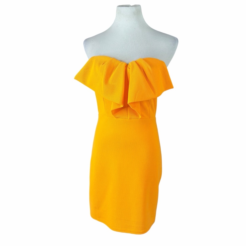 NWT Lena Orange Ruffled Sweetheart Neckline Strapless Mini Dress - Size Medium